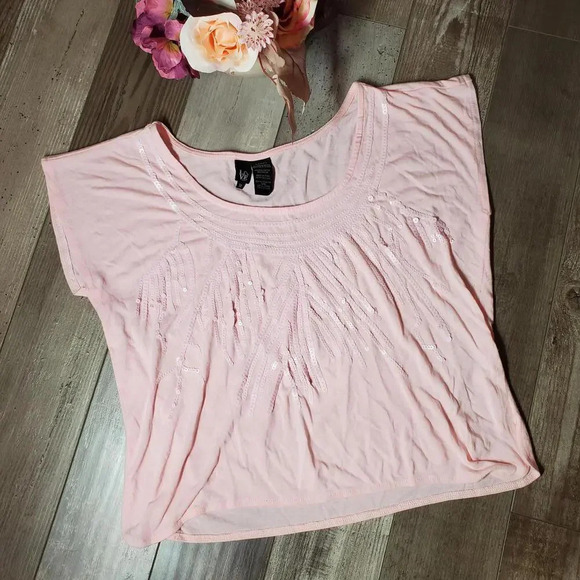 Love Tease Sequined Cotton Dolman Sleeve Blouse Pink Size Medium - Picture 3 of 11